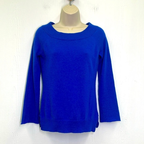 Ralph Lauren - Bright Bold Blue 100 Percent Cashmere Frayed Hemlines Sweater Sm - Picture 1 of 10